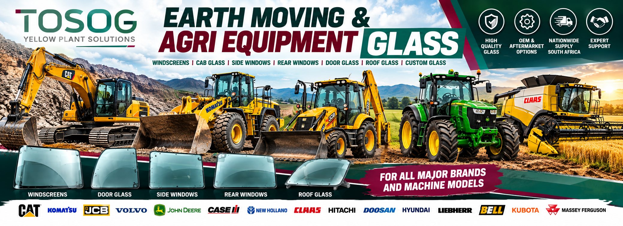 Supply of replacement earthmoving, construction and agricultural machinery glass