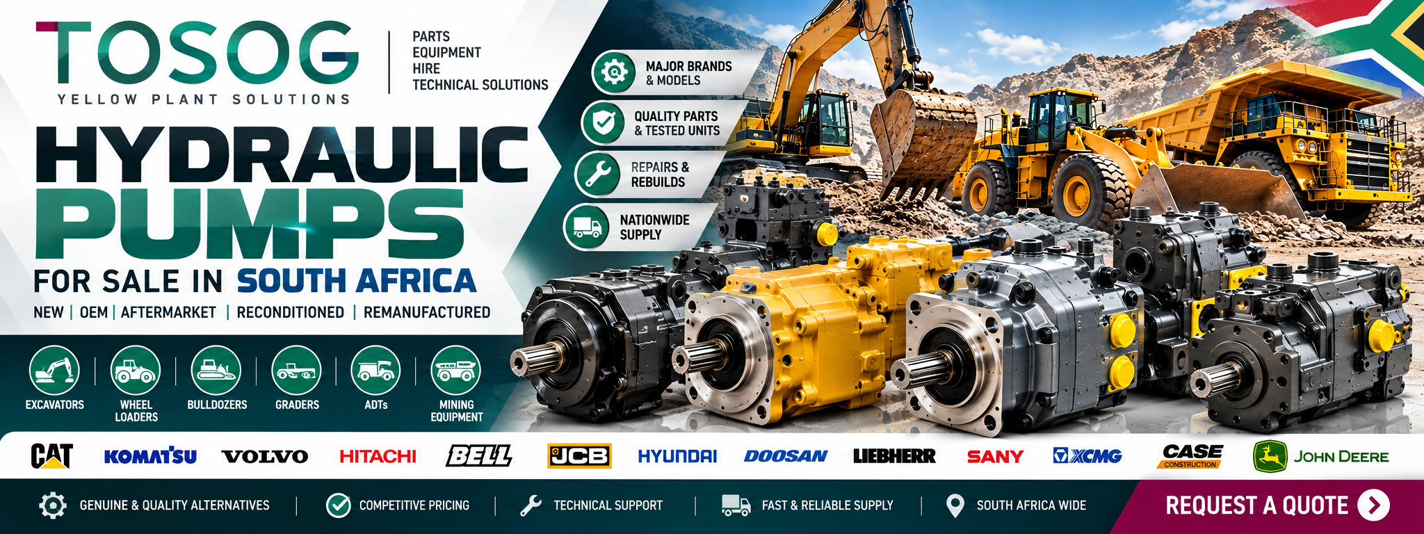Hydraulic pumps for sale in South Africa for earthmoving equipment
