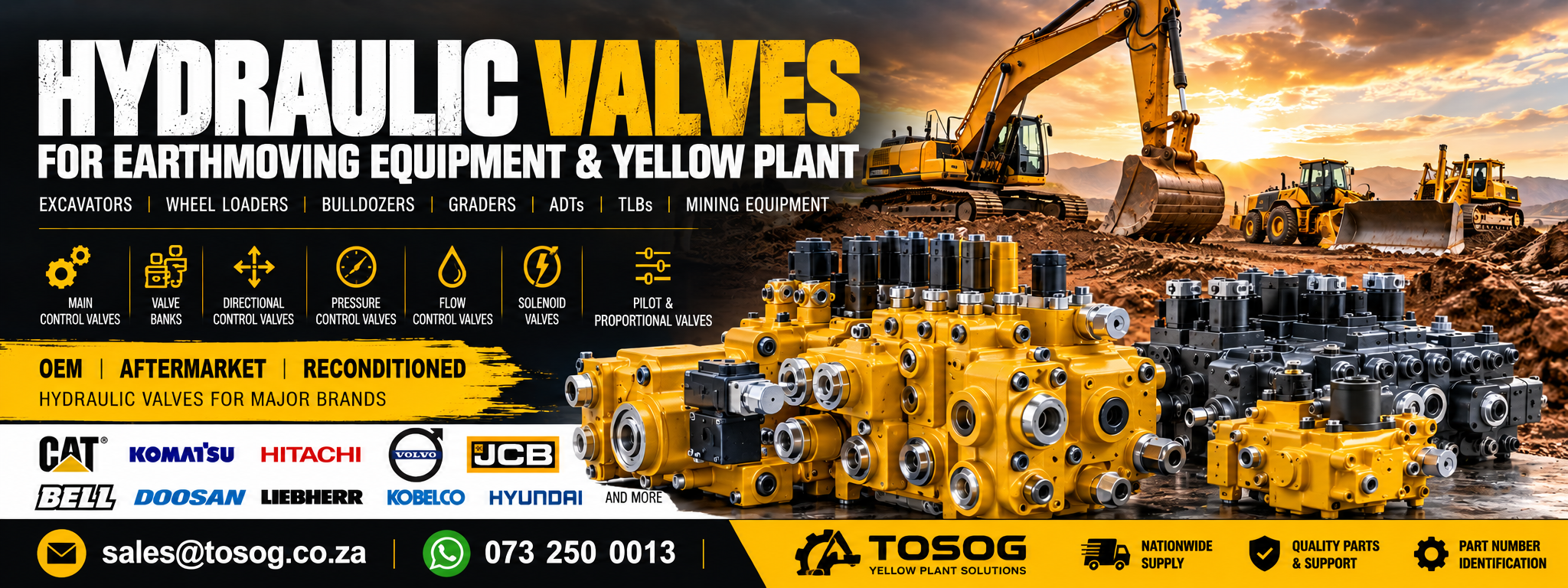 Hydraulic valves for earthmoving equipment and yellow plant South Africa