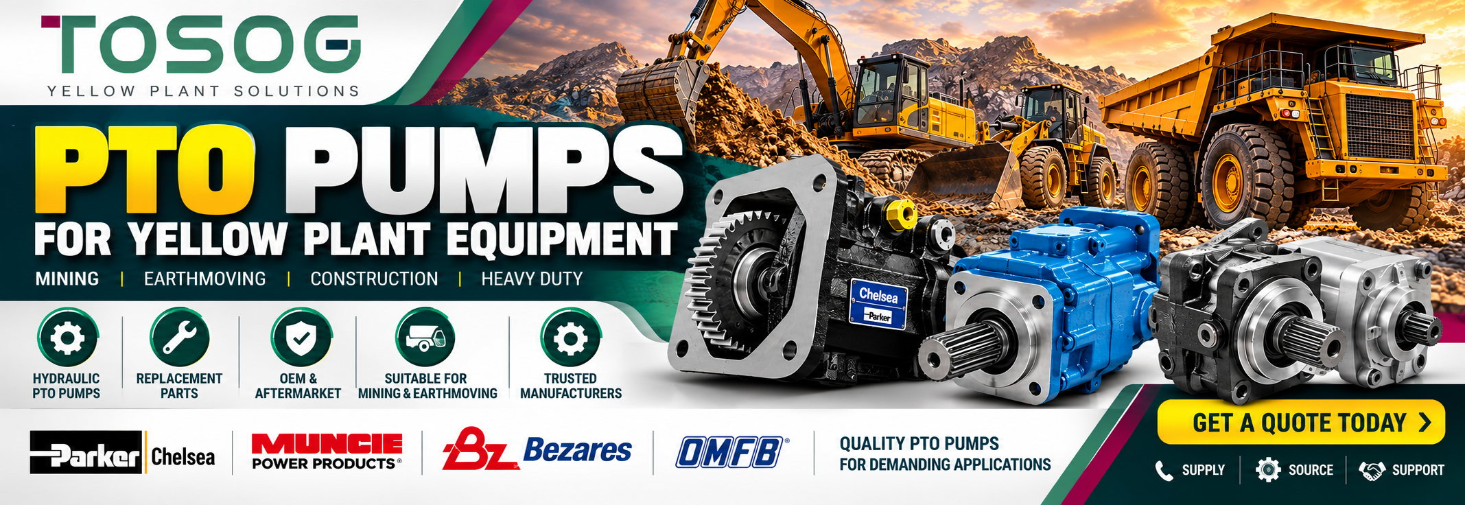 PTO hydraulic pump for yellow plant and earthmoving equipment South Africa