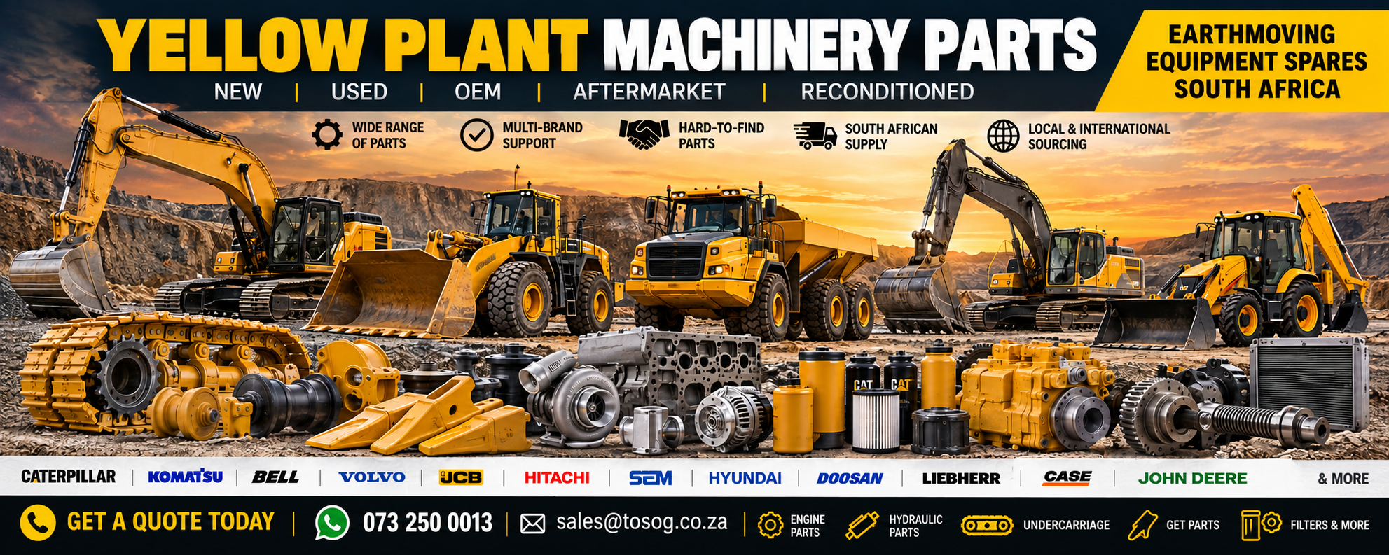 Yellow plant machinery parts South Africa – TOSOG earthmoving equipment spares