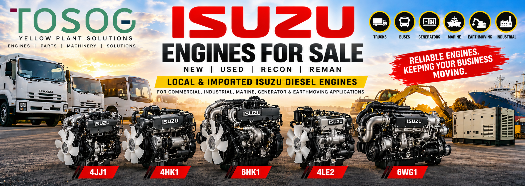TOSOG Isuzu diesel engines for sale in South Africa – new, used, reconditioned and remanufactured replacement engines.