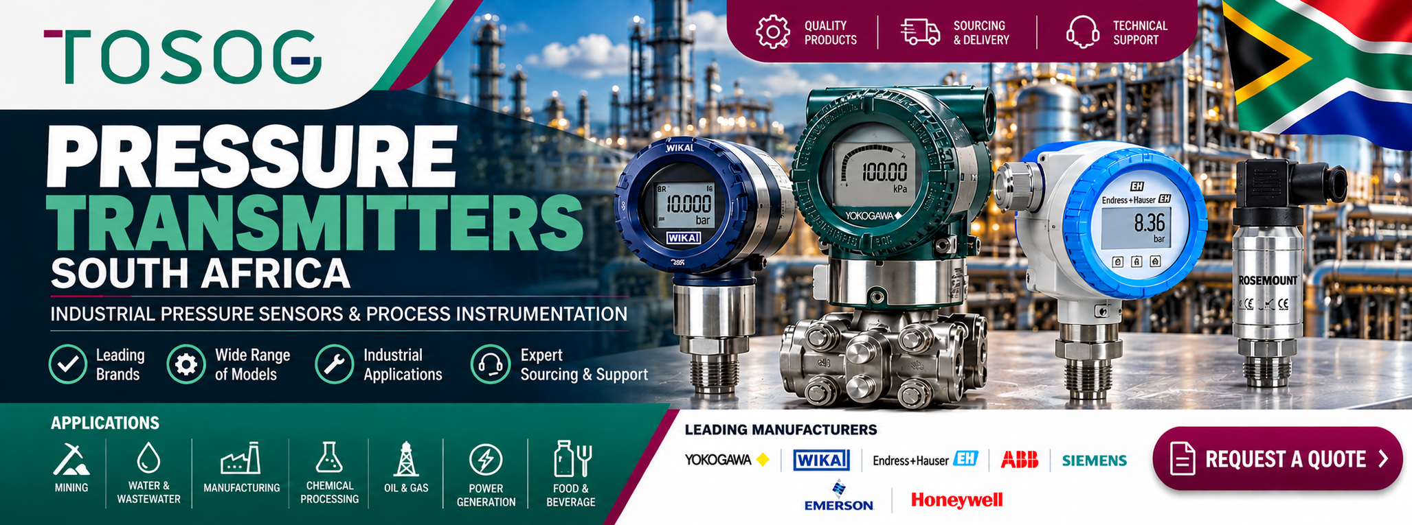Industrial pressure transmitters South Africa – 4-20mA and HART pressure sensors