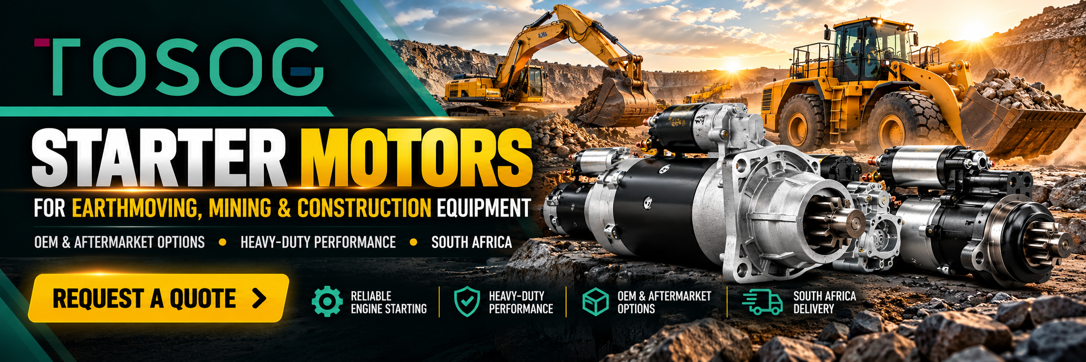 Heavy-duty starter motors for earthmoving machinery and diesel engines in South Africa